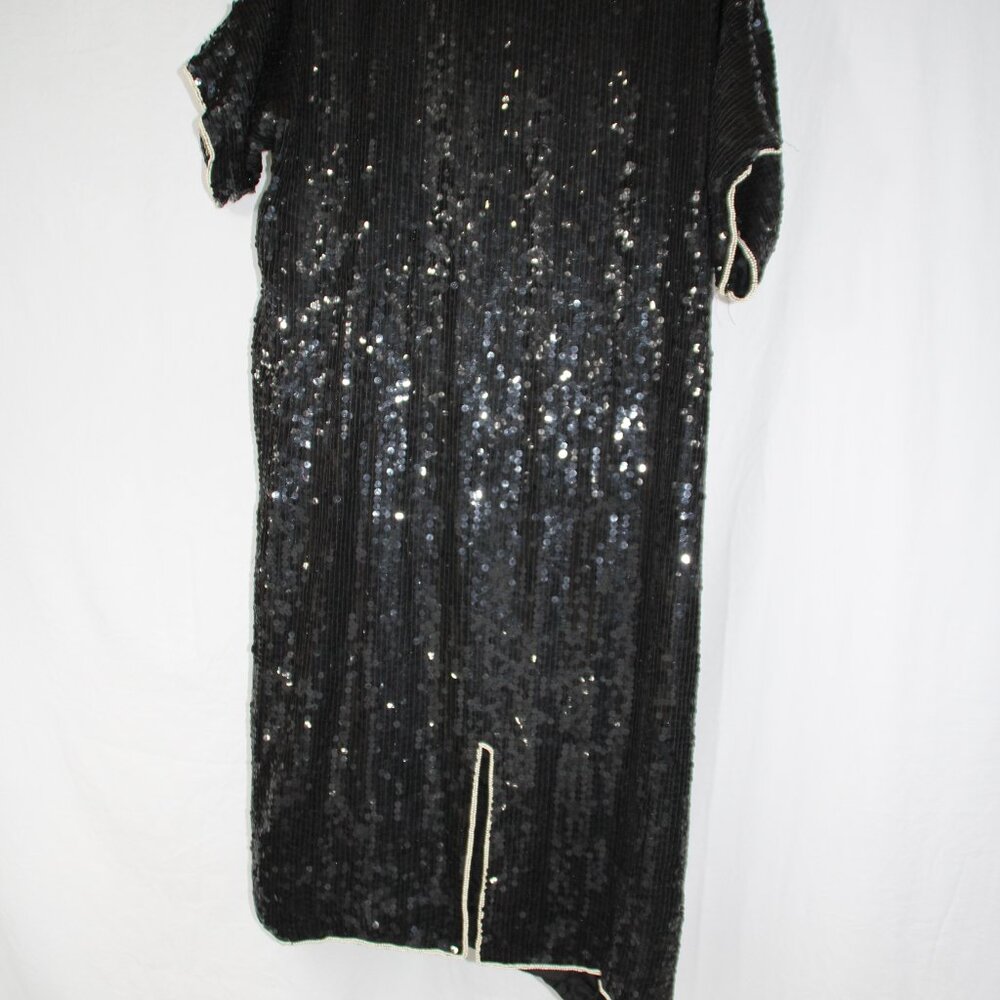 Vtg 80s  Jean for Joseph Le Bon Silk Sequined Maxi Dress Heavily Beaded Large - Picture 7 of 9